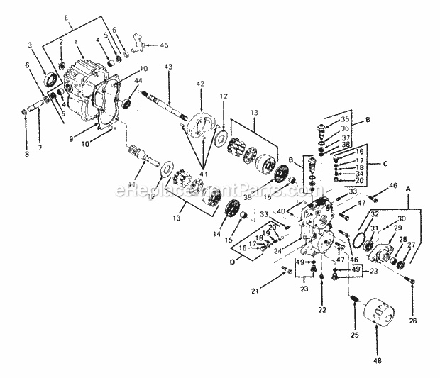 Hydrostatic Transmission Diagram and Parts List for 2084 836000-864500, 143-733-100, 144-733-100 Cub Cadet Lawn Tractor